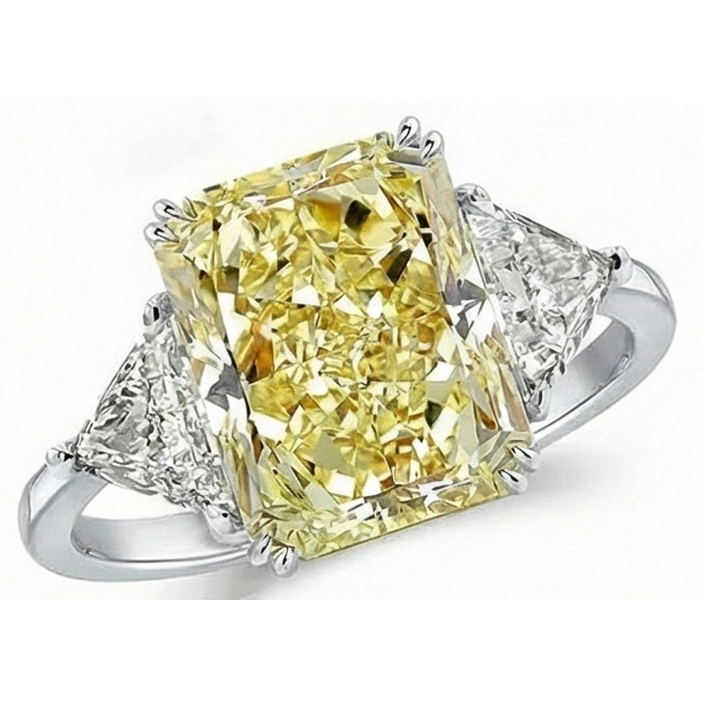 Genuine Yellow Canary Diamond Trilogy Ring 4 ct 14 Karat White Gold – side view