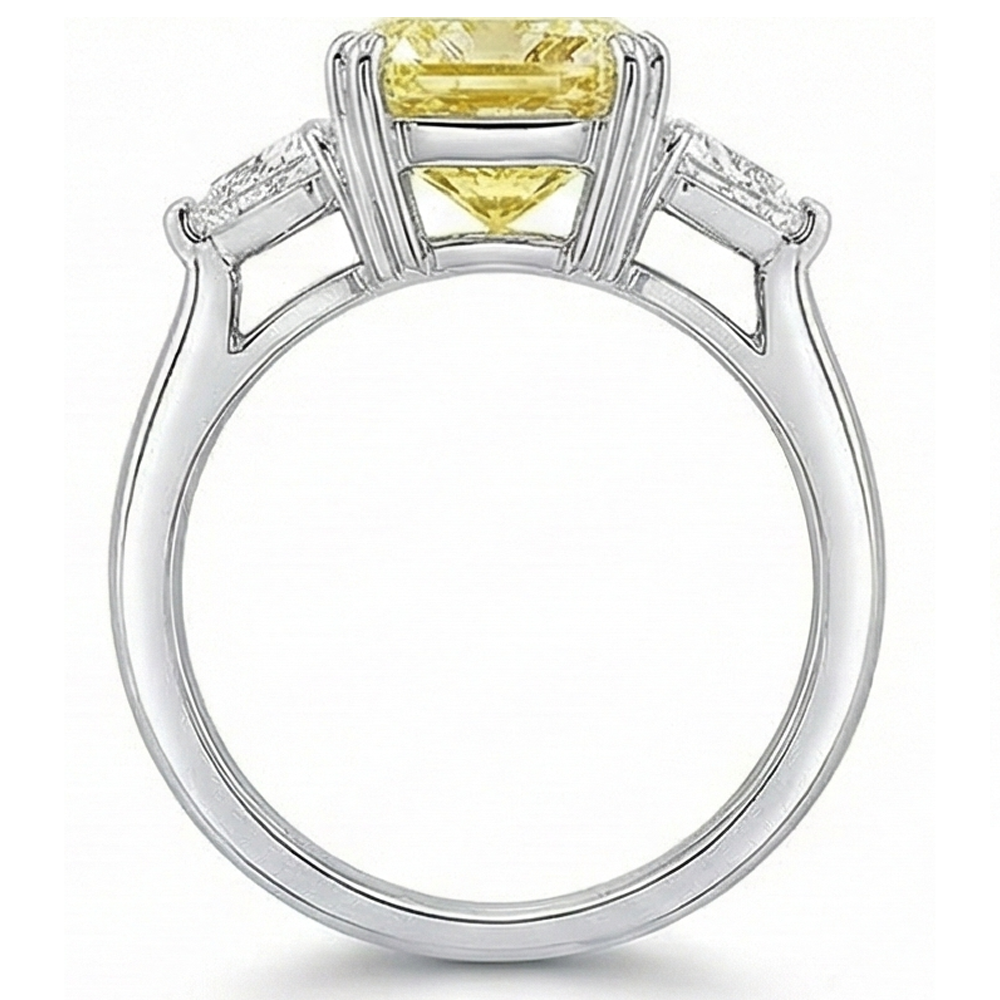 Yellow Canary Diamond Radiant Trilogy Ring in 14 Karat White Gold – top view