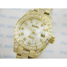 Yellow Gold Rolex Date Just Watch Diamond Bracelet 6 Carats