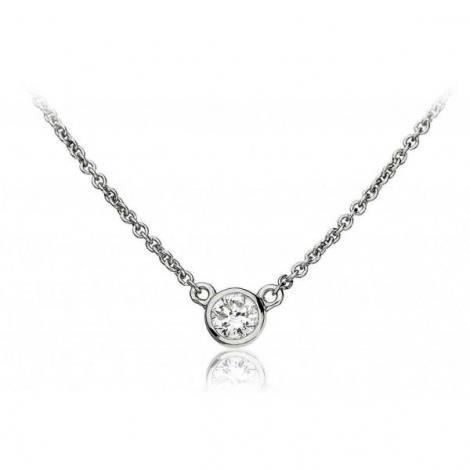 0.75 Carats Round Bezel Set Diamond Necklace Pendant 14K White Gold