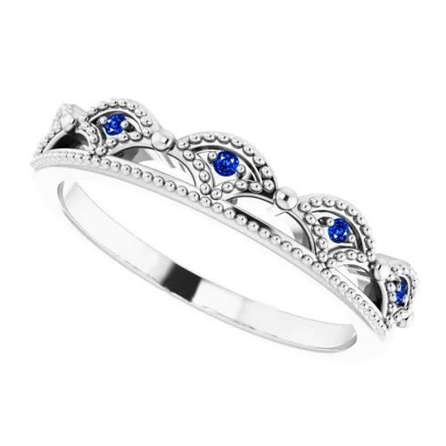 1 Carat Anniversary Ring Crown Like Sapphire Stones White Gold 14K