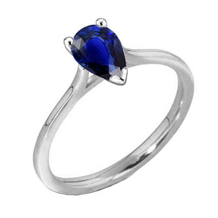 1 Carat Ceylon Sapphire Solitaire Ring Pear Cut Cathedral Setting
