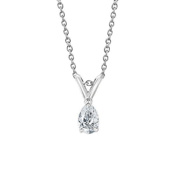 1 Carat Pear Cut Solitaire Diamond Necklace Pendant White Gold 14K
