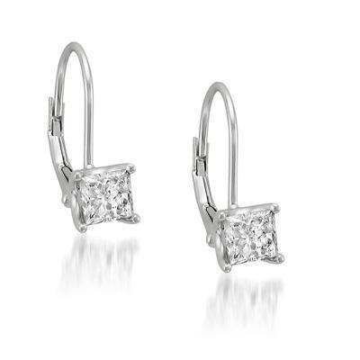 1 Carat Princess Cut Solitaire Diamond Leverback Earring