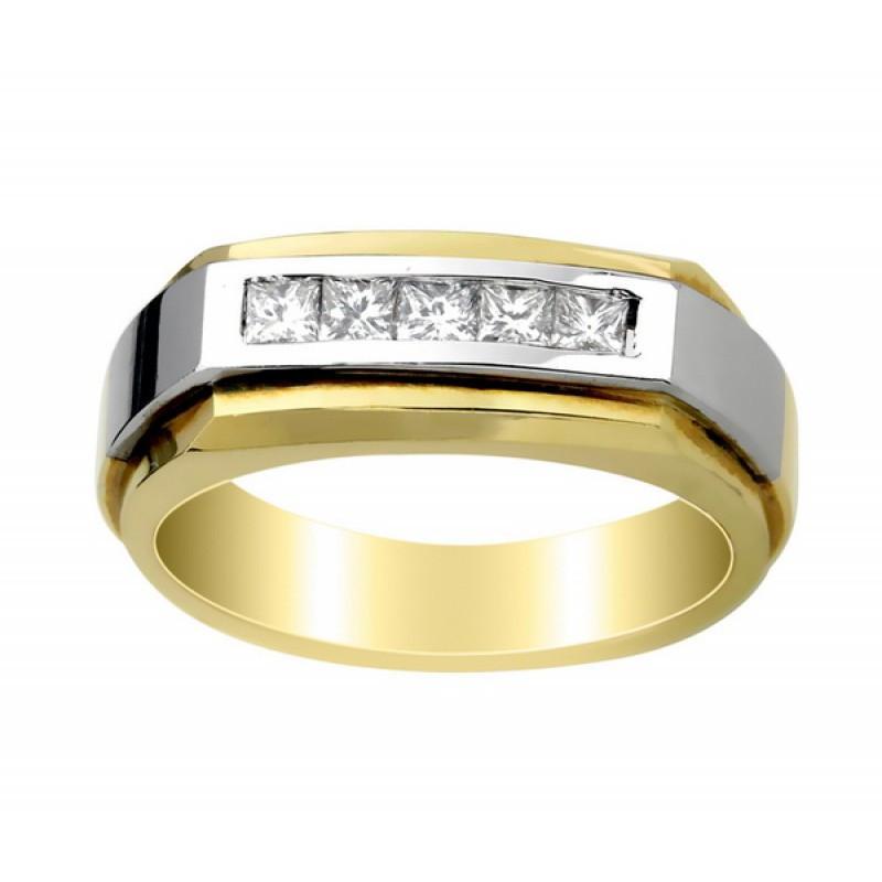 1 Carat Princess Diamond Men Ring Two Tone Gold 14K