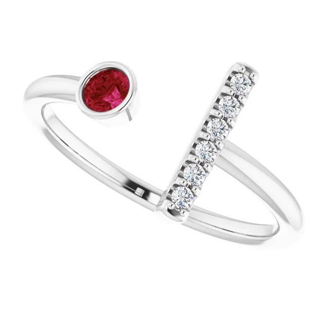 1 Carat Promise Ring Diamond & Ruby Bezel Set White Gold
