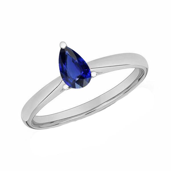 1 Carat Solitaire Pear Deep Blue Sapphire Ring White Gold