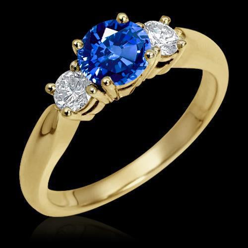 1 Carat Three Stone Diamond Engagement Ring 14K Yellow Gold