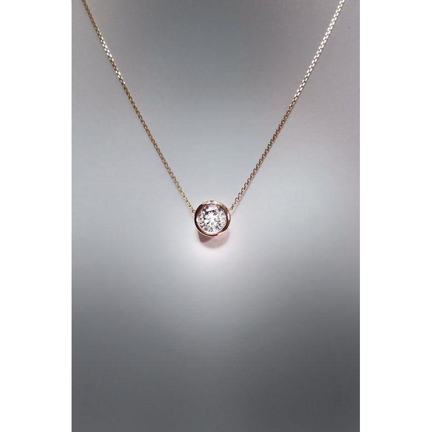 1 Carat Bezel Set Round Diamond Pendant 14K Rose Gold
