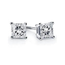 1 Carat Diamond Stud Earring Four Prong Set Princess Cut Gold White 14K