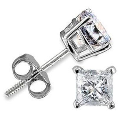 1 Carat Princess Cut Four Prong Set Diamond Stud Earring