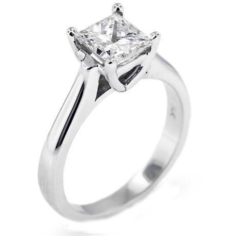 1 Carat Princess Cut Solitaire Diamond Wedding Ring 14K White Gold