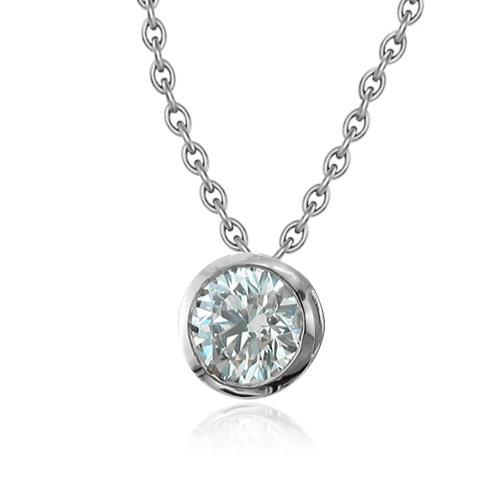 1 Carat Round Cut Diamond Bezel Set Pendant With Chain White Gold 14K