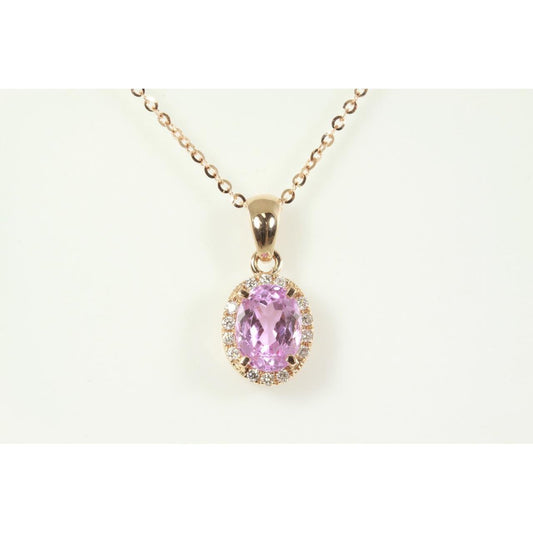 10 Carats Pink Oval Kunzite With Diamond Pendant Women Jewelry