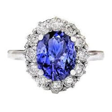 10 Ct Oval Tanzanite And Diamonds Ring Gold White 14K Prong Set