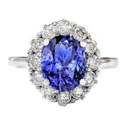 10 Ct Oval Tanzanite And Diamonds Ring Gold White 14K Prong Set