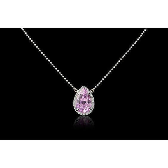 10.50 Carats Pink Kunzite And Diamond Necklace Pendant White Gold