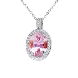 10.50 Carats Pink Oval Cut Kunzite Diamond Necklace Pendant Gold 14K