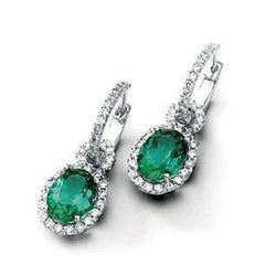 10.68 Ct Green Tourmaline And Natural Earth Mined Diamonds Dangle Earring