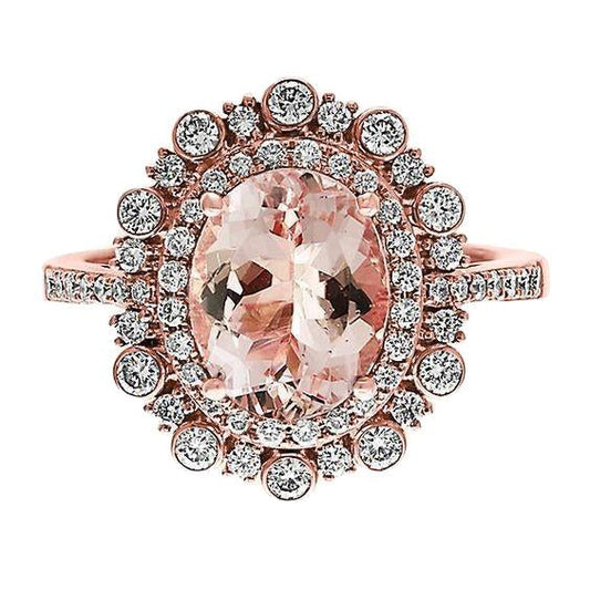 10.75 Ct Morganite And Diamonds Anniversary Ring Gold Rose 14K