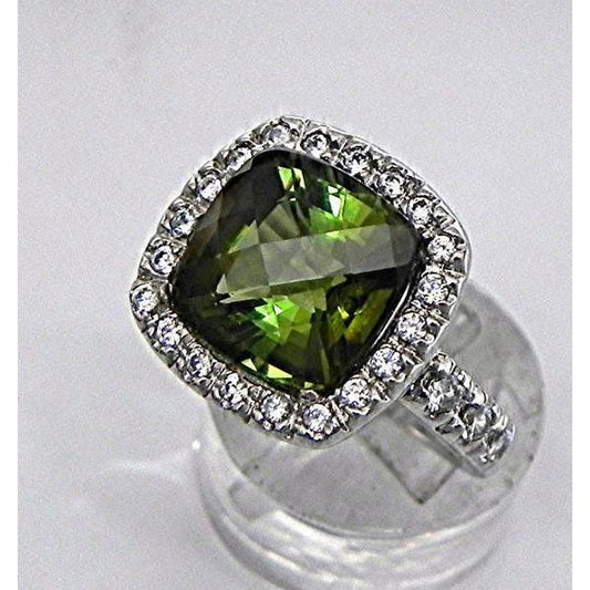 10.75 Ct Tourmaline And Diamonds Engagement Ring Gold White 14K