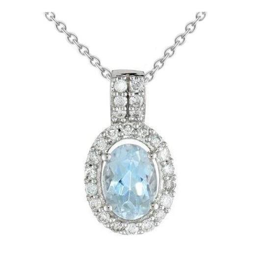 11.00 Ct Prong Set Aquamarine And Diamonds Pendant 14K White Gold