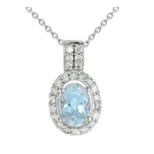 11.00 Ct Prong Set Aquamarine And Diamonds Pendant 14K White Gold