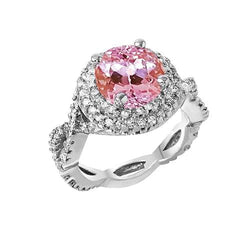 11.10 Carats Round Cut Kunzite And Natural Earth Mined Diamonds Ring White Gold 14K