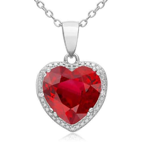 11.10 Ct Red Ruby With Diamonds Pendant Necklace White Gold
