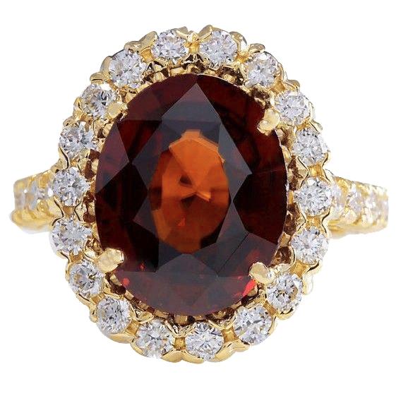 11.25 Ct Garnet With Diamonds Engagement Ring Yellow Gold 14K