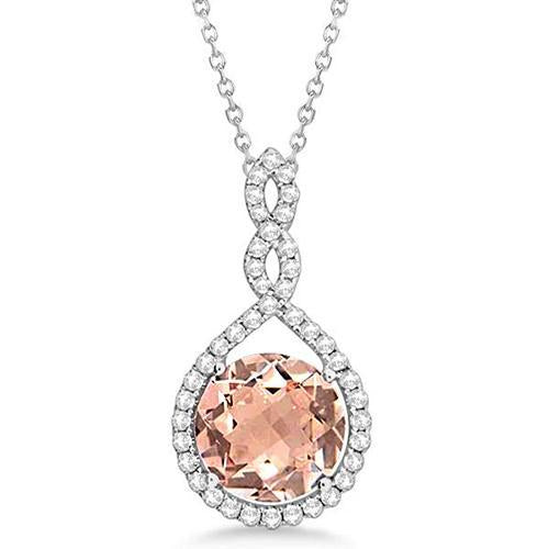 11.50 Ct Morganite And Diamonds Pendant With Chain White Gold 14K