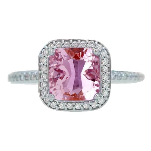 11.80 Carats Kunzite Halo Diamond Engagement Ring Gold White 14K
