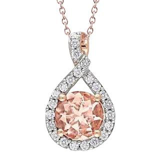12 Ct Prong Set Morganite With Diamonds Pendant 14K Rose Gold