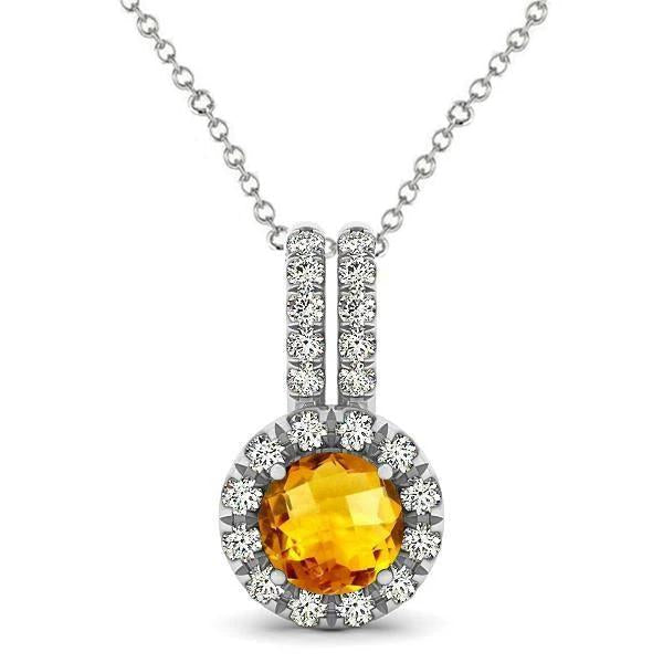 12.00 Ct Round Cut Citrine With Diamonds Pendant Necklace White Gold