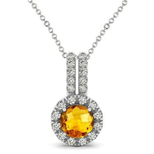 12.00 Ct Round Cut Citrine With Diamonds Pendant Necklace White Gold