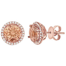 12.02 Carats Morganite With Diamonds Stud Earrings Rose Gold 14K