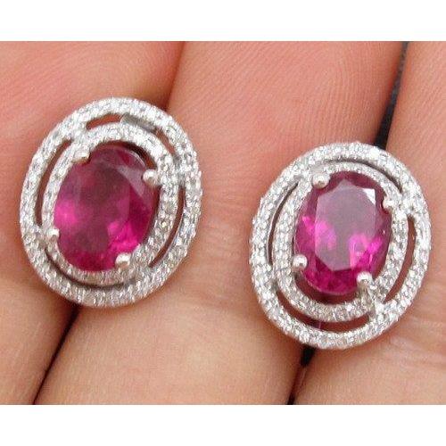 12.22 Carats Tourmaline And Diamond Halo Stud Earrings White Gold 14K