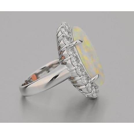 12.50 Carats Opal And Diamonds Wedding Ring New White Gold 14K