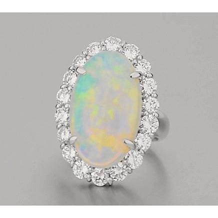 12.50 Carats Opal And Diamonds Wedding Ring New White Gold 14K