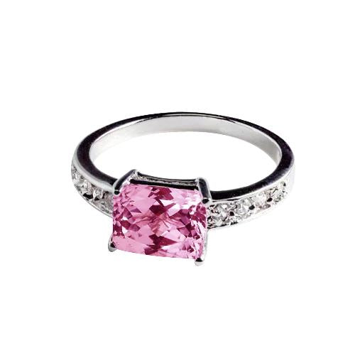 12.50 Carats Prong Set Pink Kunzite And Diamonds Ring White Gold 14K