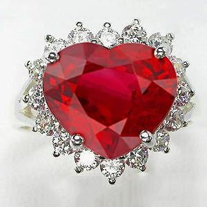 12.75 Ct Heart Shaped Red Ruby Diamond Ring White Gold 14K New