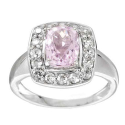 13 Ct Cushion Cut Kunzite And Natural Earth Mined Diamond Ring White Gold 14K