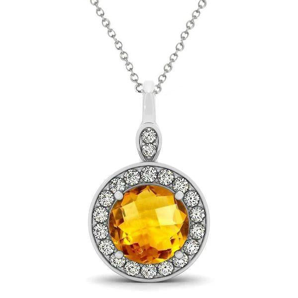 13 Ct Round Cut Citrine With Diamonds Pendant Necklace White Gold