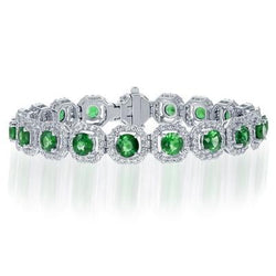 13 Ct Round Shaped Green Emerald With Natural Earth Mined Diamond Bracelet