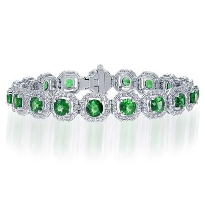 13 Ct Round Shaped Green Emerald With Diamond Bracelet