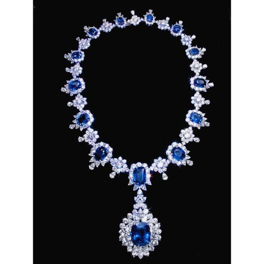 130.08 Ct Ceylon Sapphire White Diamonds Bridal Necklace