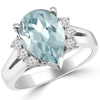 13.25 Carats Prong Set Aquamarine And Diamonds Ring 14K White Gold