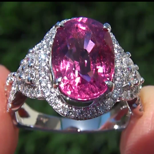 13.25 Ct Pink Tourmaline And Natural Earth Mined Diamonds Wedding Ring Gold White 14K