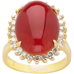 13.25 Ct Solitaire With Accent Red Coral With Diamonds Yellow Gold