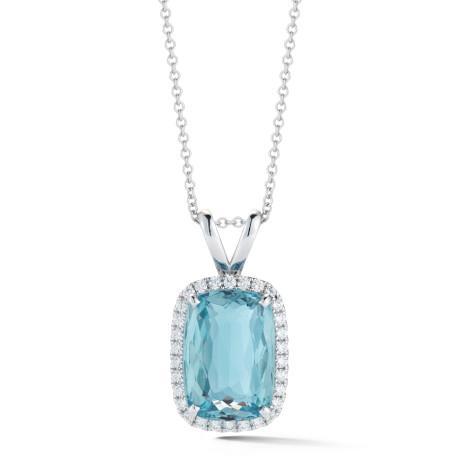 13.50 Ct Aquamarine With Diamonds Pendant With Chain White Gold 14K